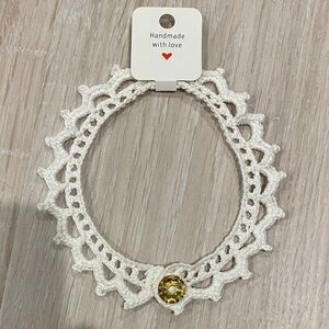 Crochet Choker Necklace with Yellow Gem Handmade